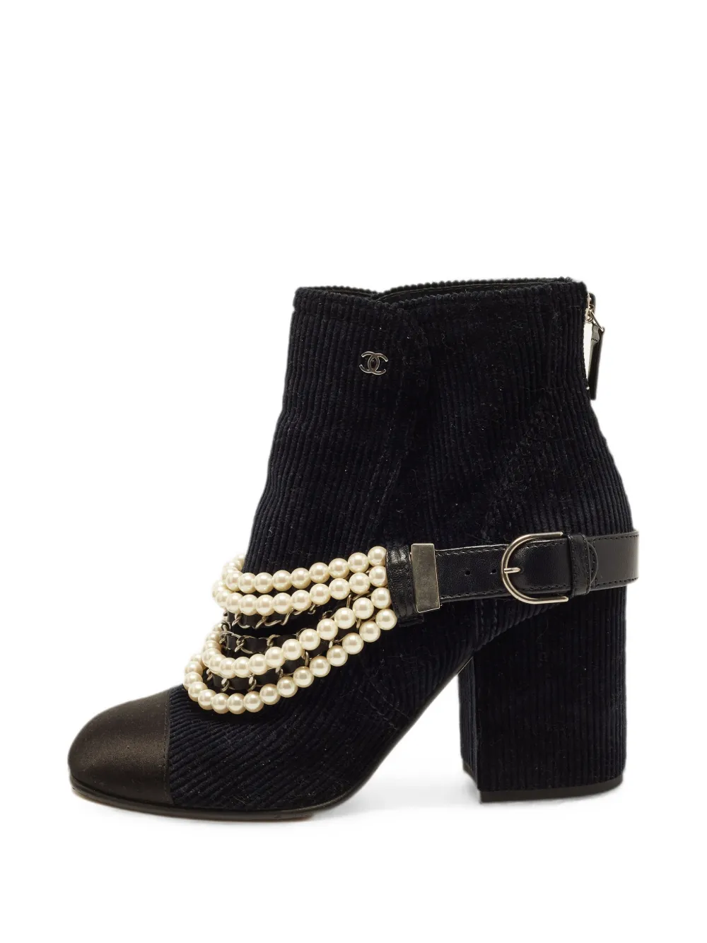 CHANEL Pre-Owned pearl-embellished CC ankle boots - Blue