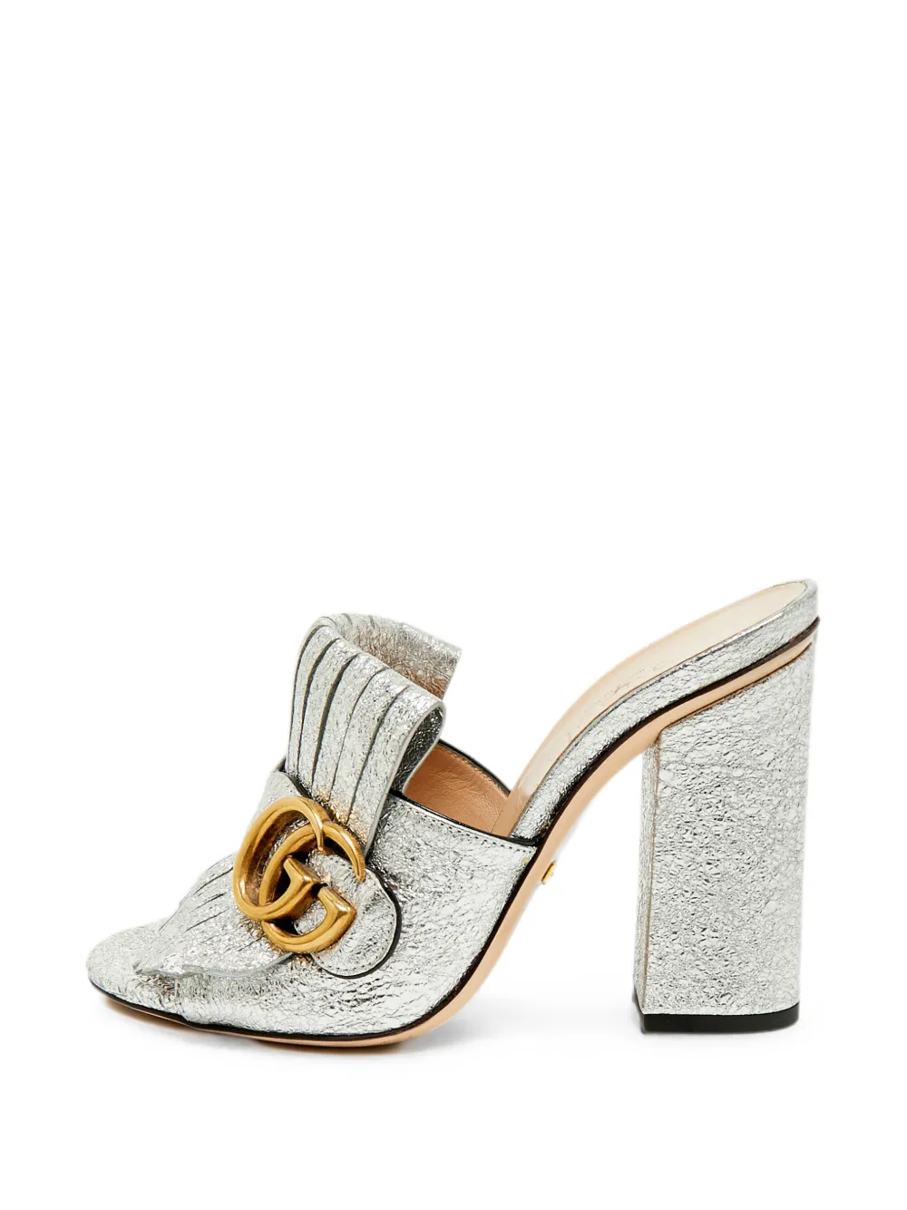 Pre-owned Gucci Gg Marmont Fringed Slide Sandals In Silver