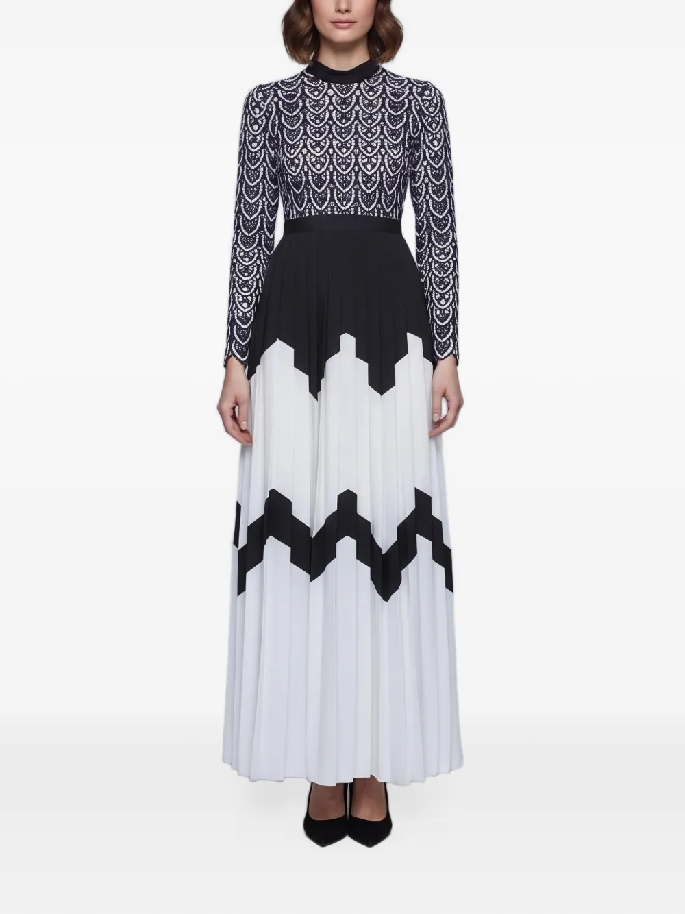 Self-Portrait lace pleated maxi dress - Blau