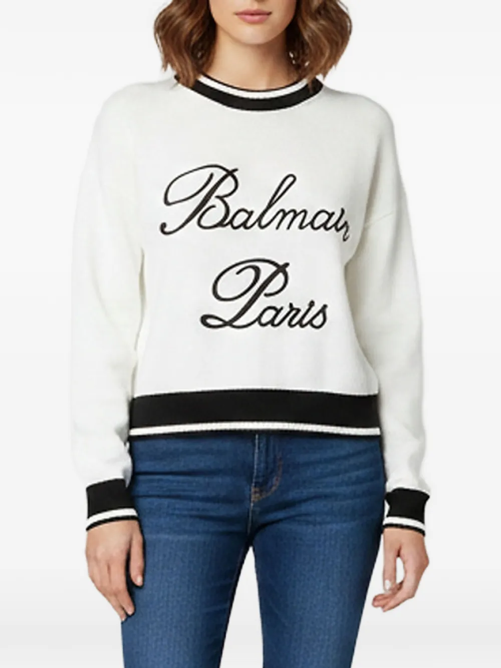 Balmain Pre-Owned logo-embroidered knit sweater - Weiß