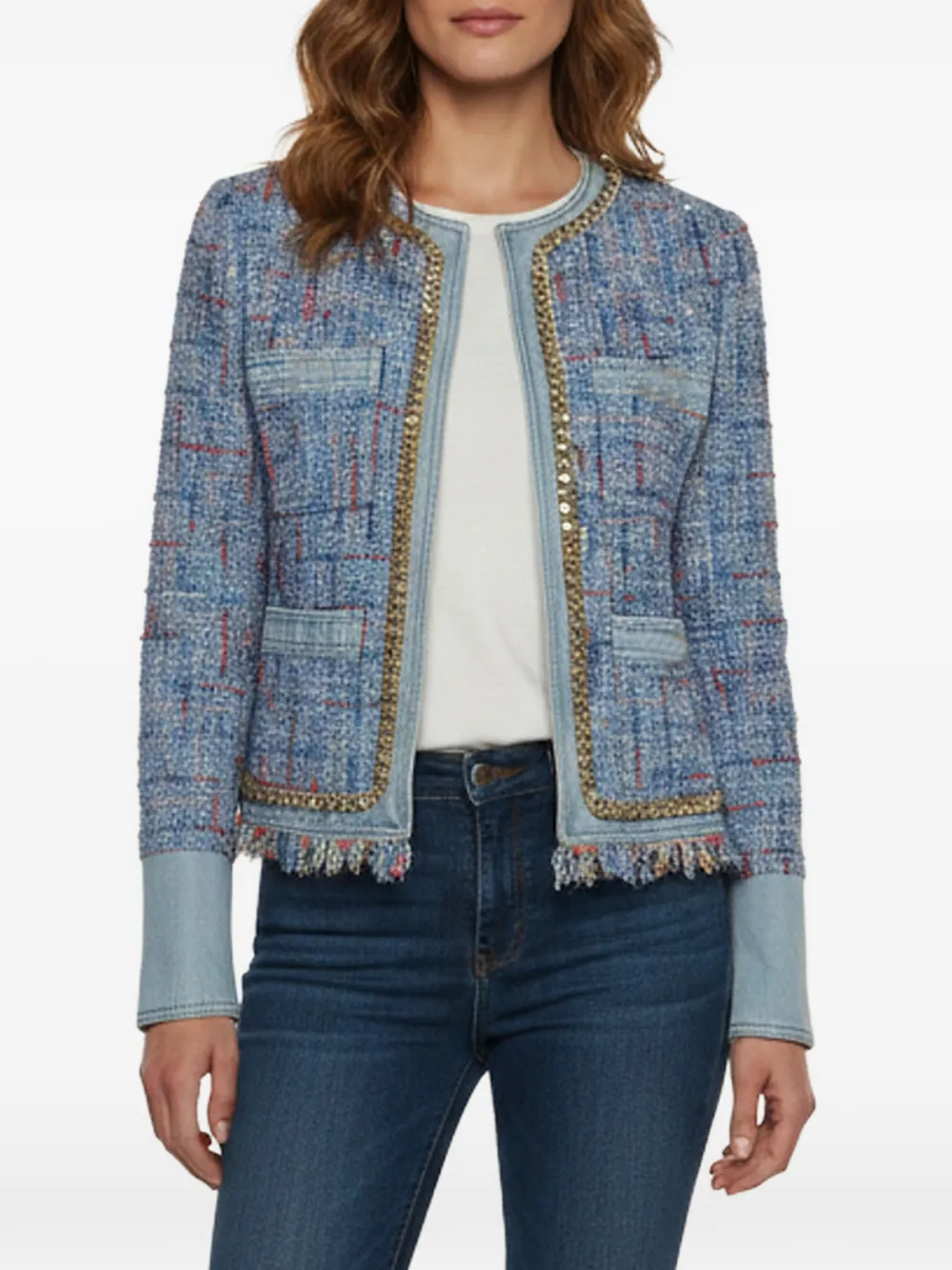 Balmain Pre-Owned chain-embellished tweed jacket - Blau