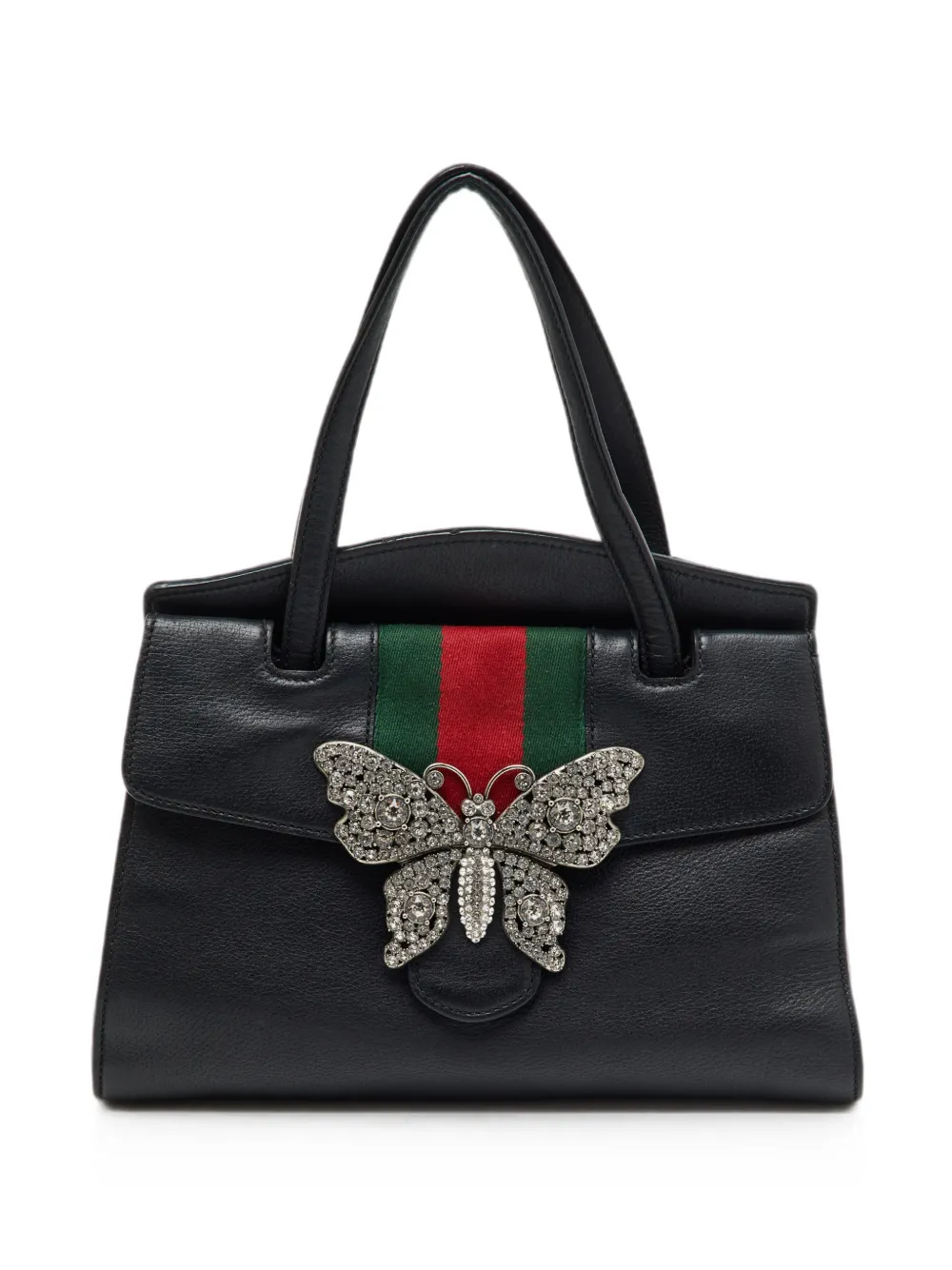 Pre-owned Gucci Medium Linea Totem Web Butterfly Tote Bag In Black