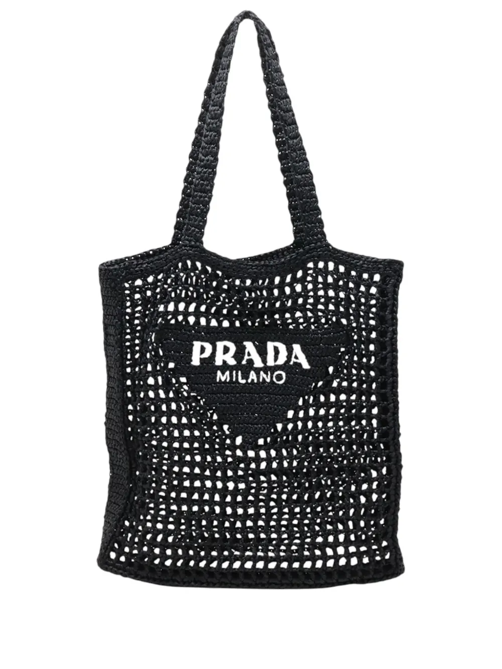 Prada Pre-Owned 2010-2026 Raffia Effect Crochet Embroidered Logo tote bag - Nero
