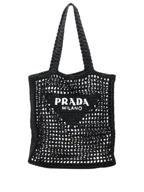 Prada Pre-Owned 2010-2026 Raffia Effect Crochet Embroidered Logo tote bag