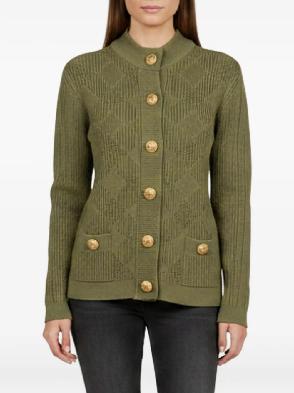 Balmain Pre-Owned button-embellished gingham-knit cardigan - Grün