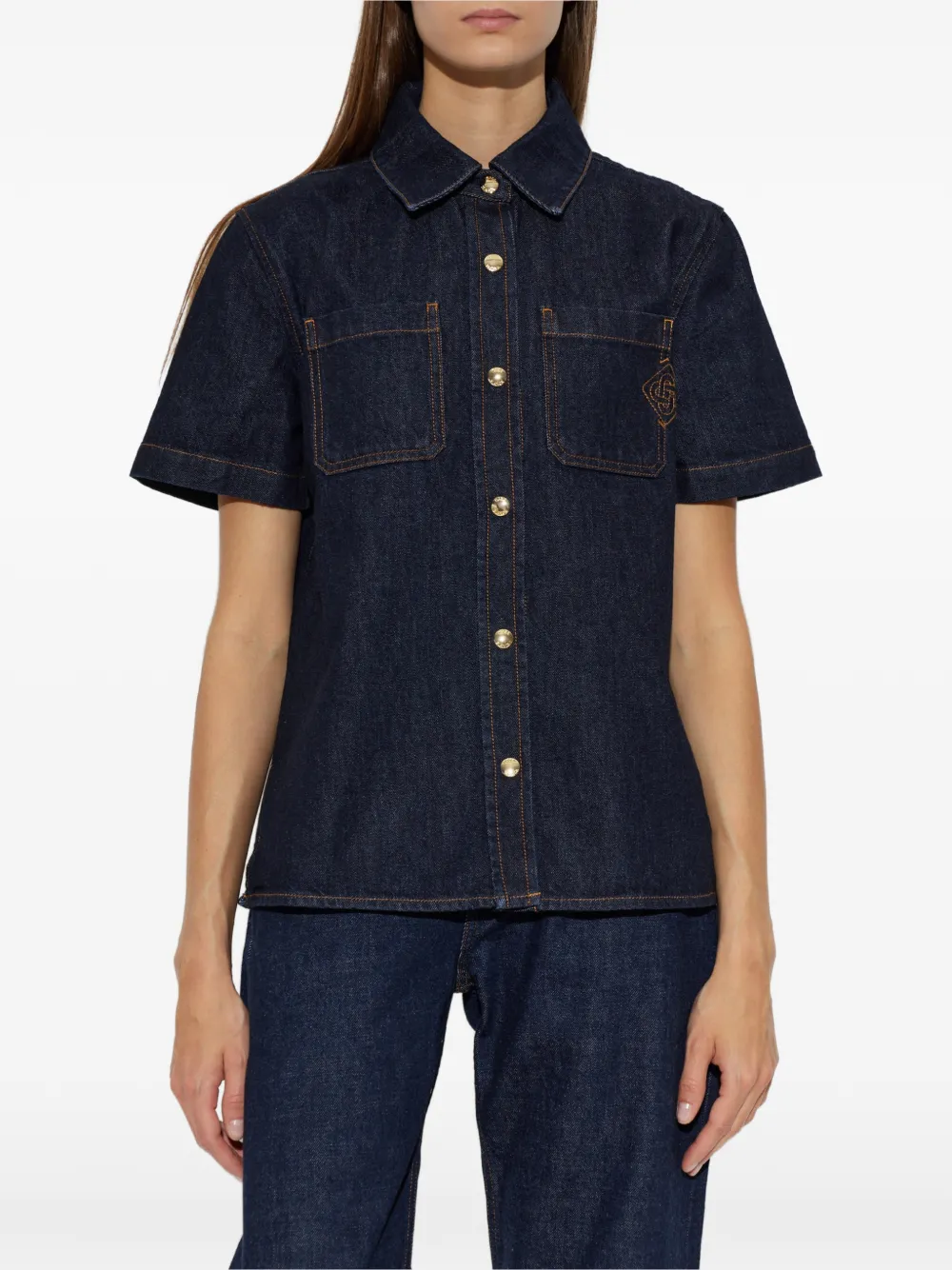 Casablanca Denim overhemd met korte mouwen Blauw