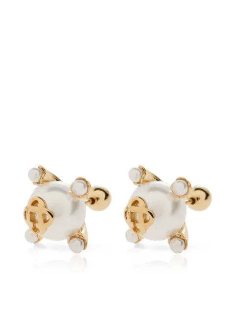 Casablanca pearl-embellished logo-plaque earrings