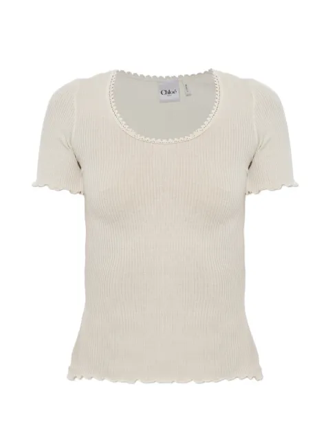 Chloé top de canalé con ribete de encaje