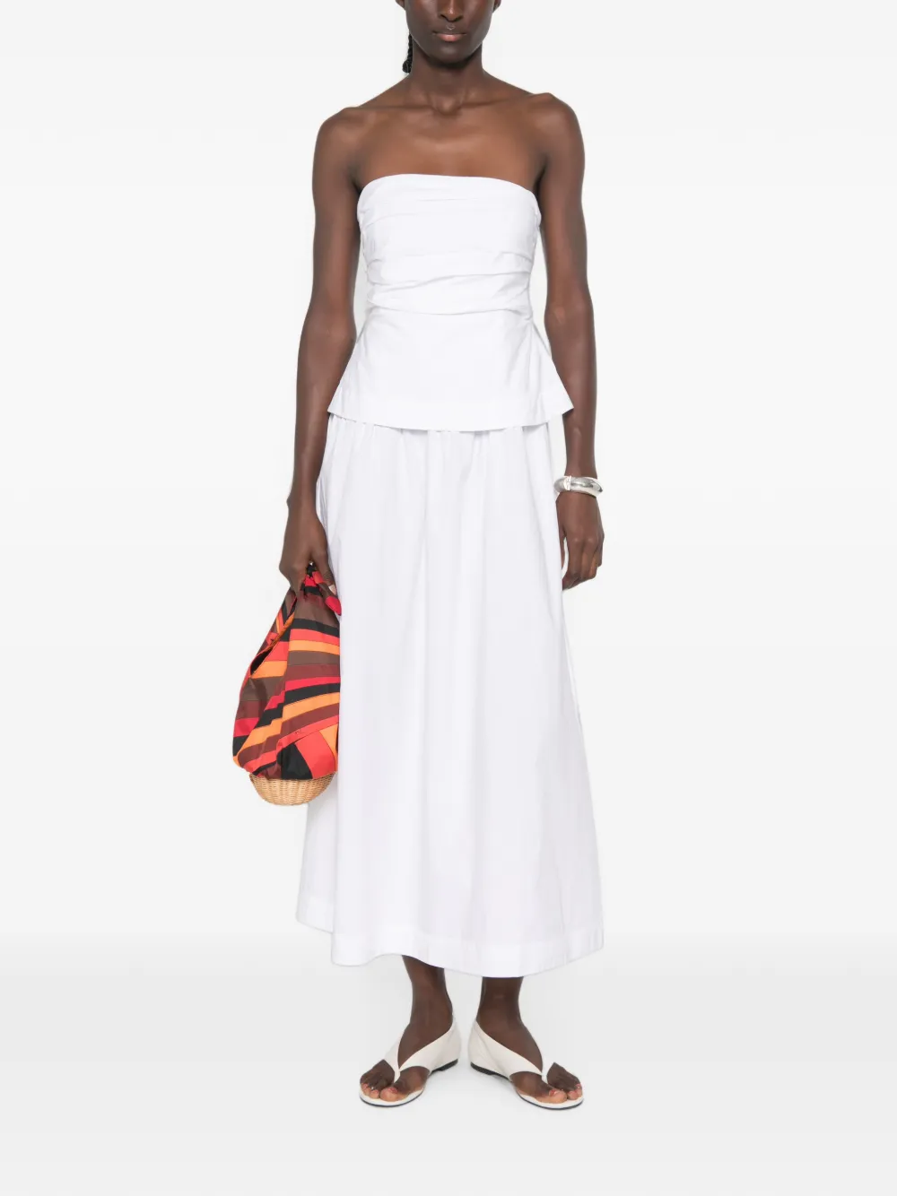 Xirena Ciara strapless midi-jurk met ruches Wit
