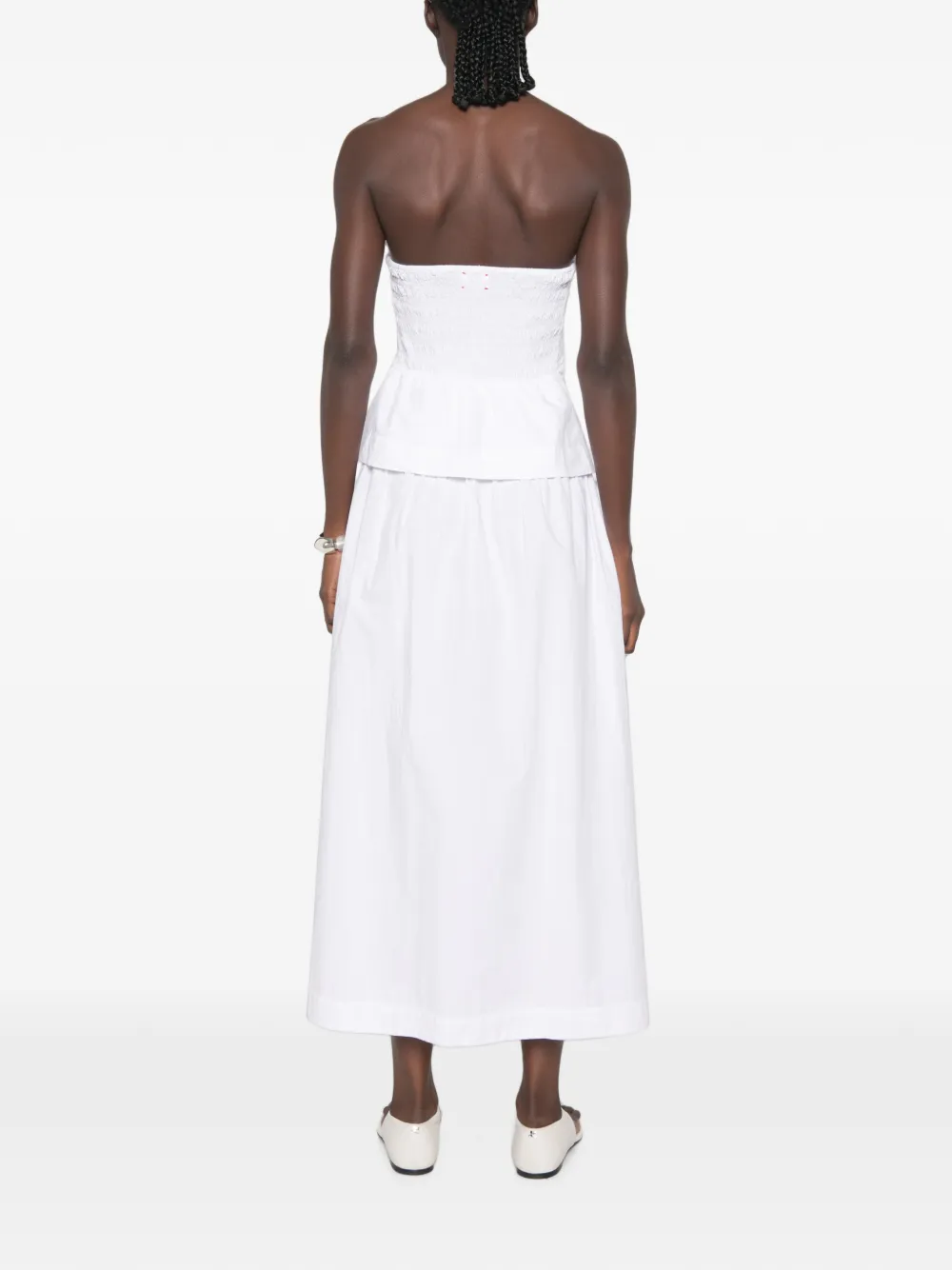 Xirena Ciara strapless midi-jurk met ruches Wit