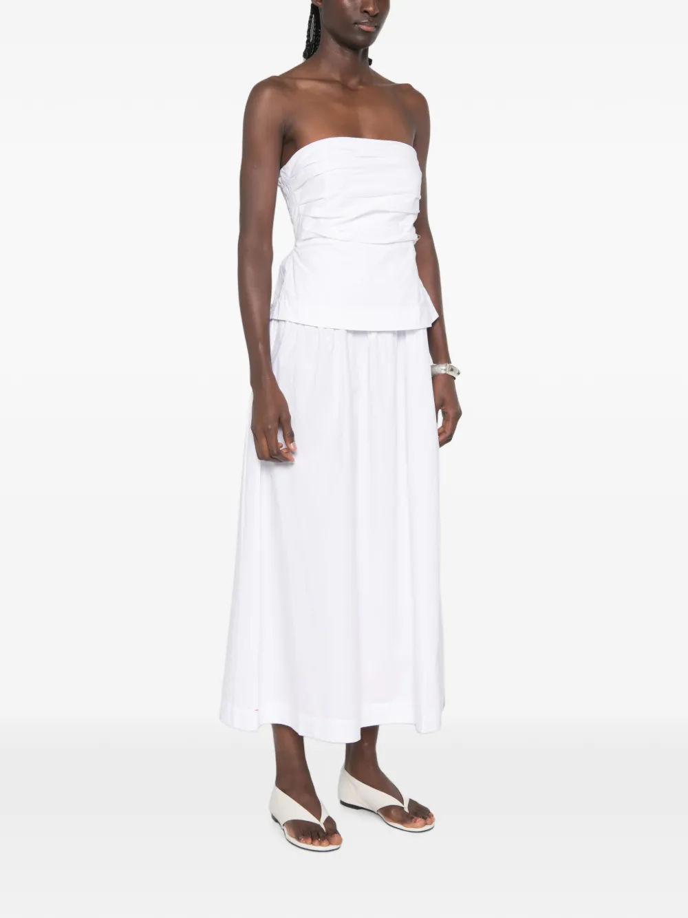 Xirena Ciara strapless midi-jurk met ruches Wit