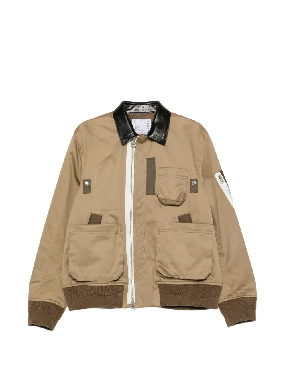 sacai leather-collar panelled jacket - Nude