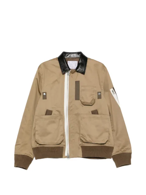 sacai leather-collar panelled jacket