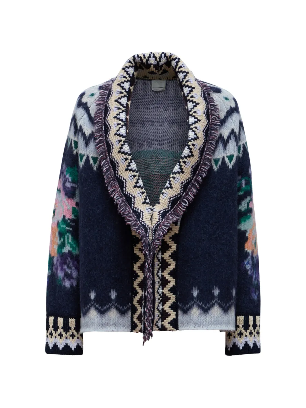 Forte Forte Highlands Garden floral-intarsia fringed cardigan - Blu