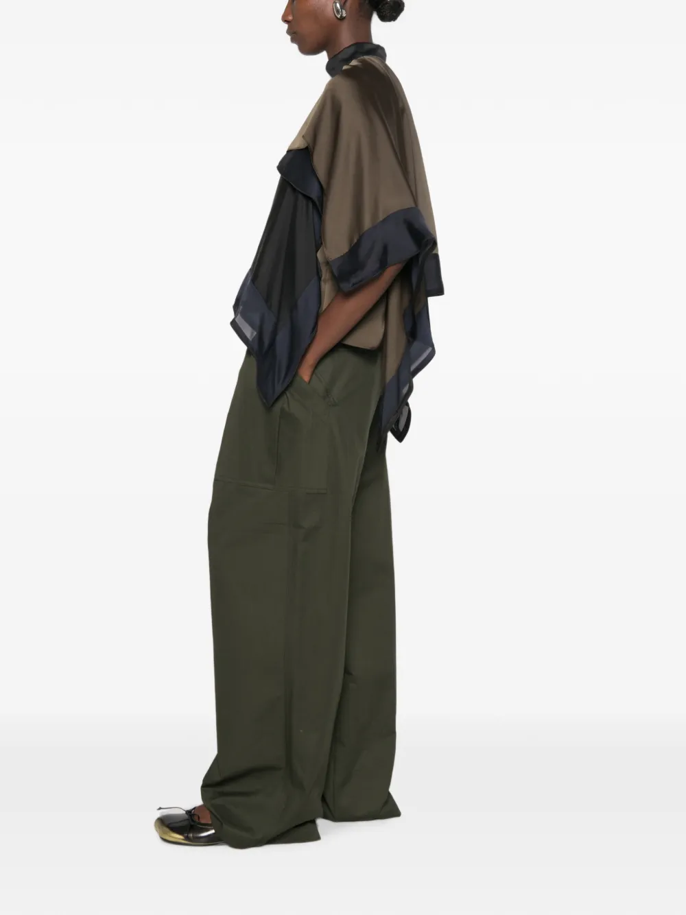 sacai Gelaagde semi-doorzichtige blouse Groen
