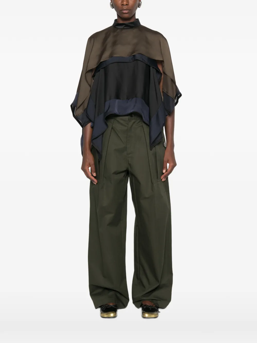 sacai Gelaagde semi-doorzichtige blouse Groen