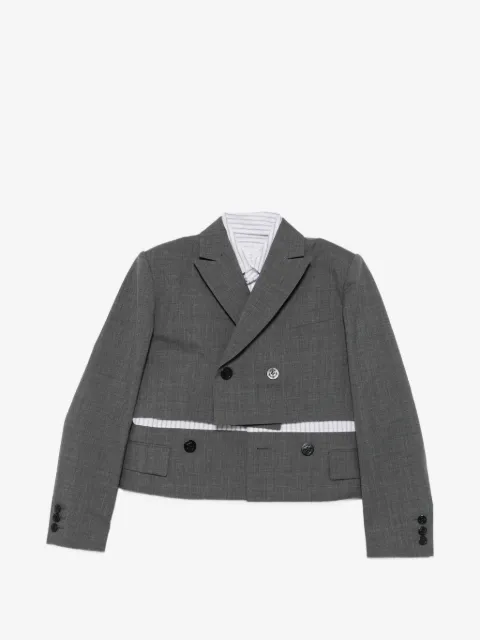 sacai double-breasted layered crop blazer