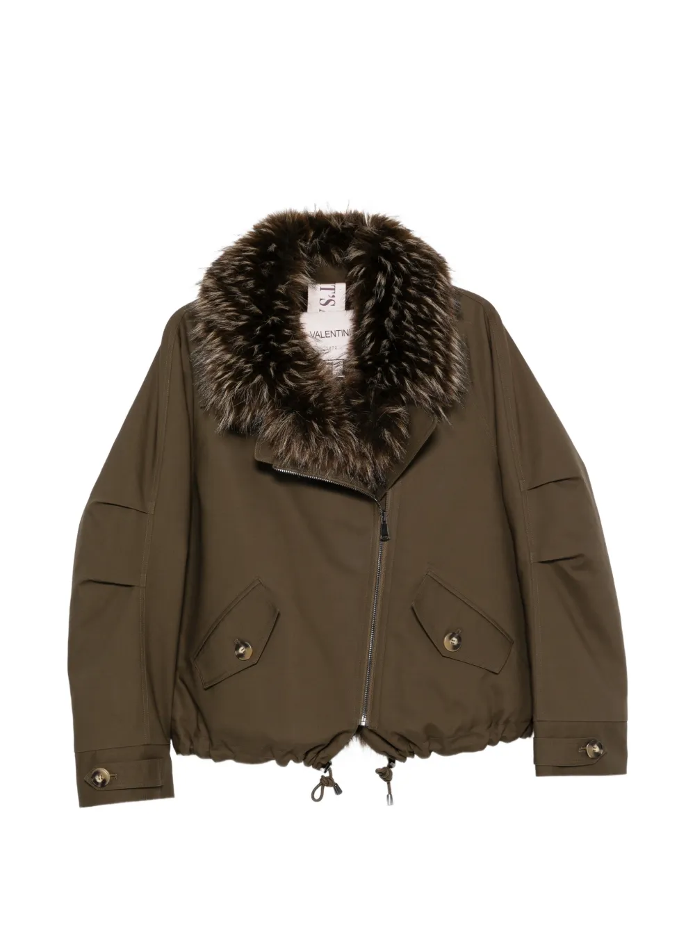 Valentini 1972 Faux-fur Trim Drawstring Coat In Green
