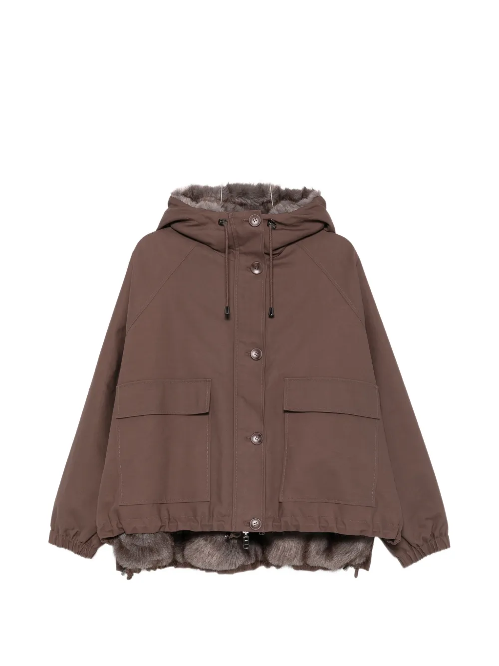 Valentini 1972 Faux-fur-trim Hooded Coat In Brown