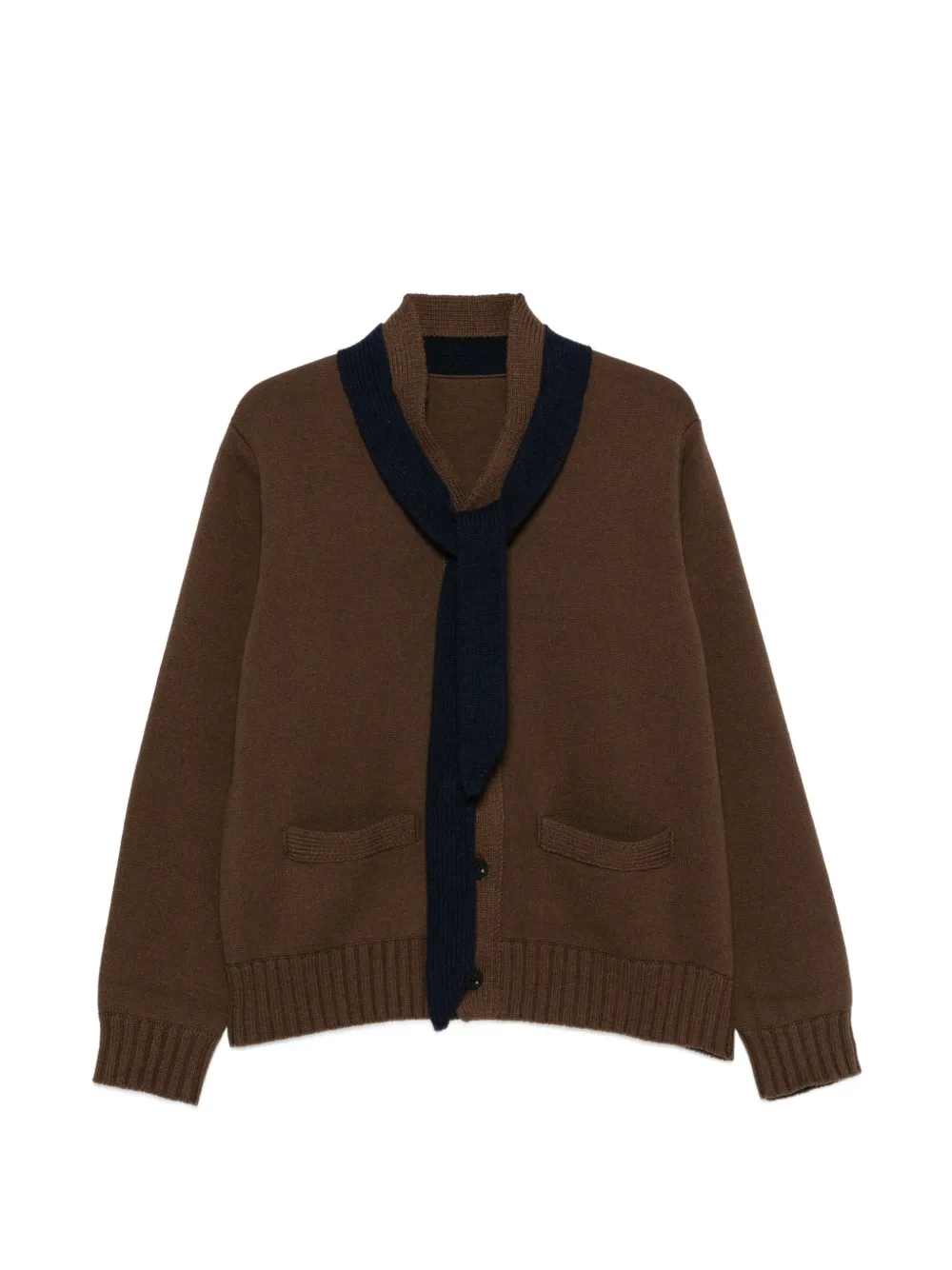 sacai scarf-detail buttoned cardigan - Braun