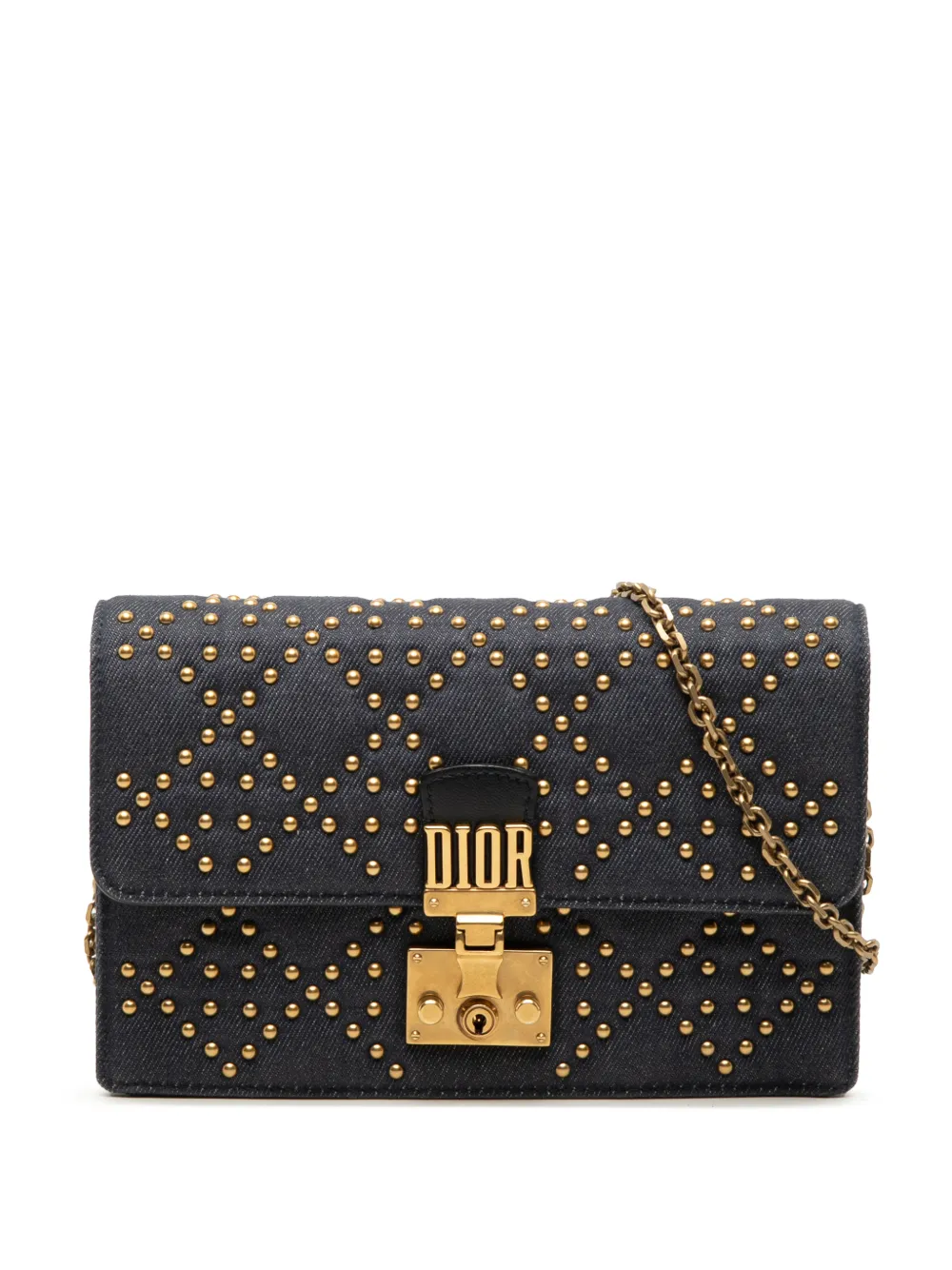 Christian Dior Pre-Owned 2017 Denim Cannage Studded DiorAddict Wallet on Chain crossbody bag - Blu