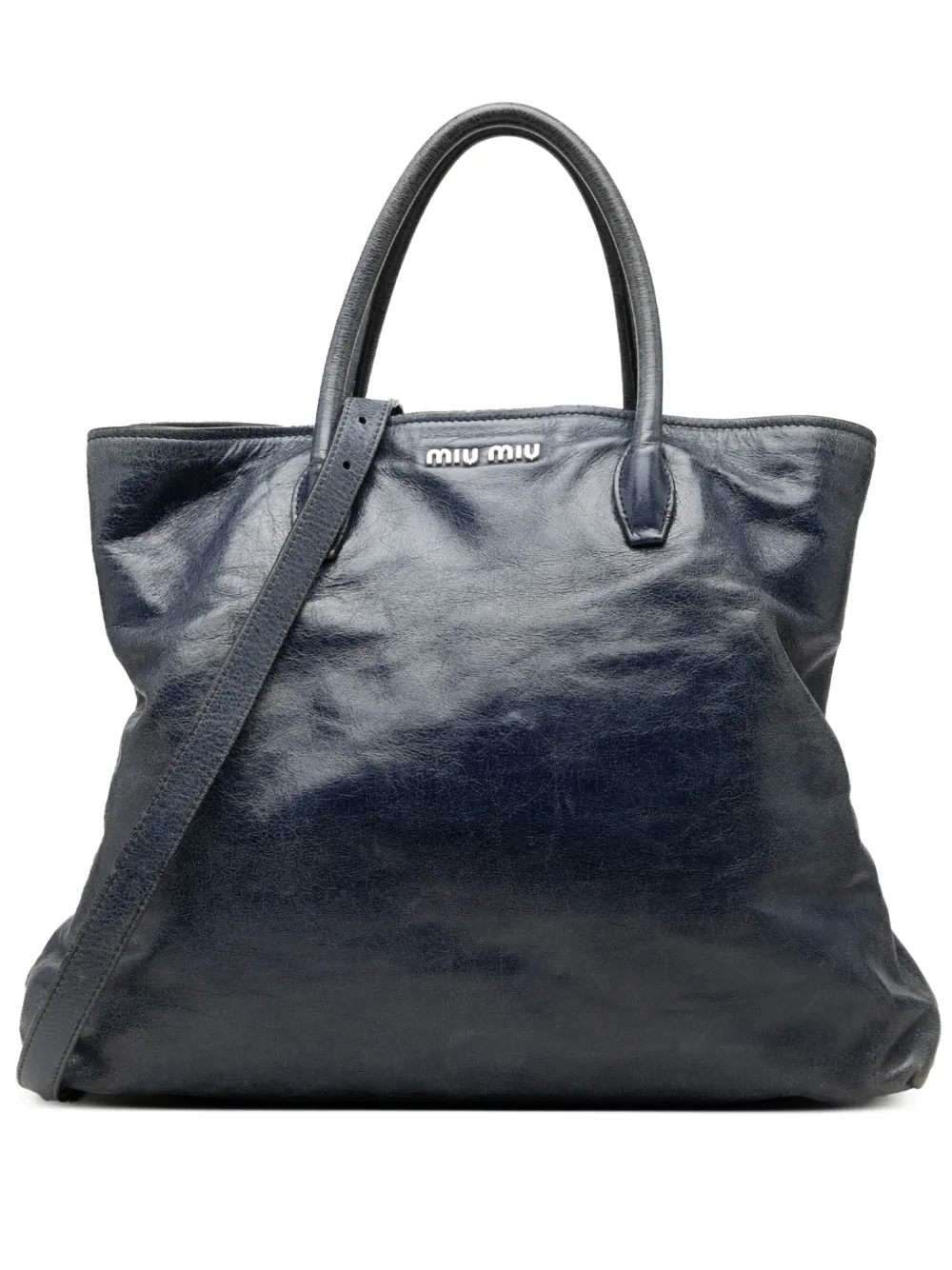 Miu Miu Pre-Owned 2010-2026 Crinkled Calfskin Convertible Tote satchel - Blu