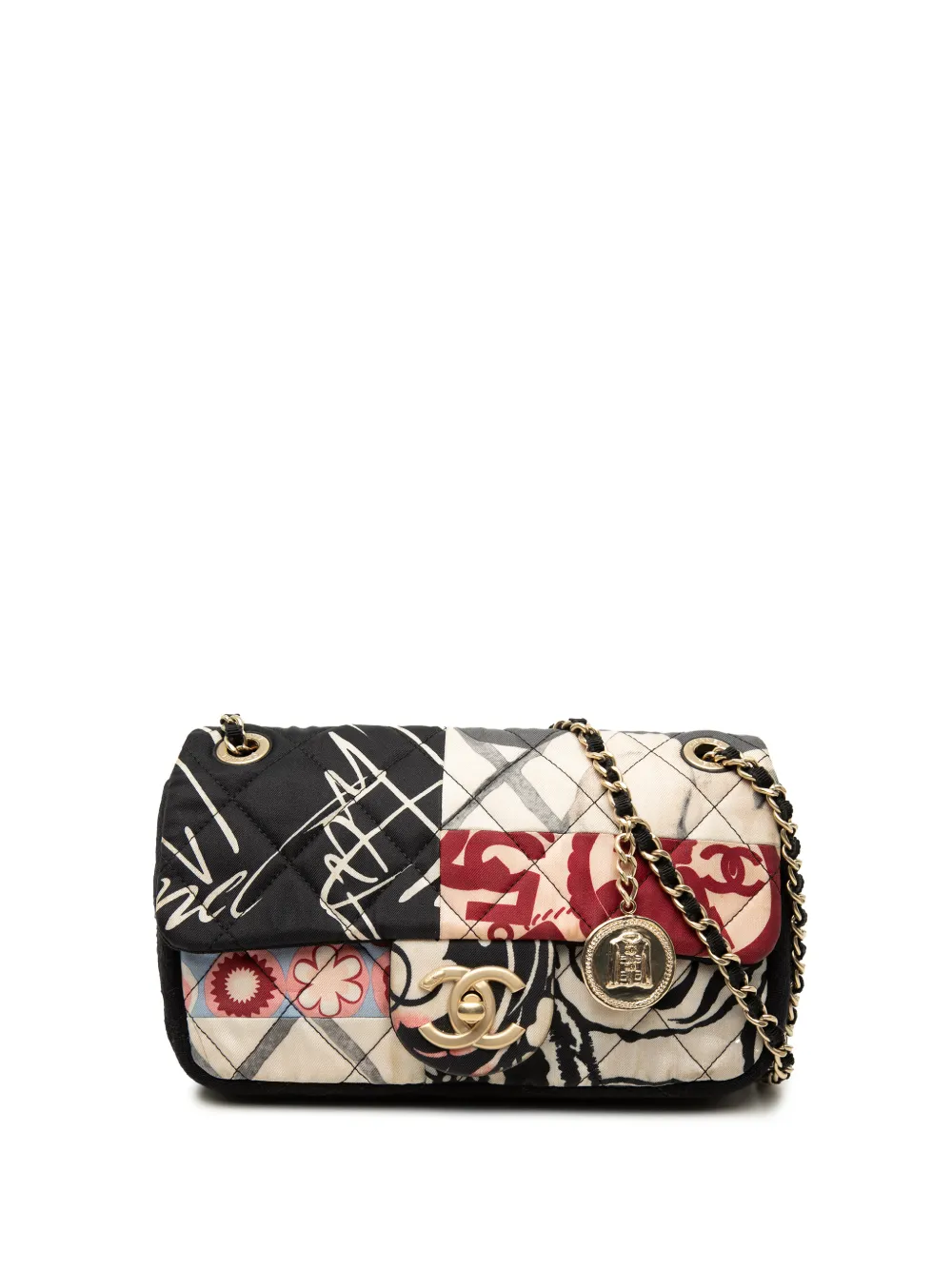 CHANEL Pre-Owned 2014 Mini Rectangular Printed Nylon and Jersey Patchwork Single Flap shoulder bag - Nero