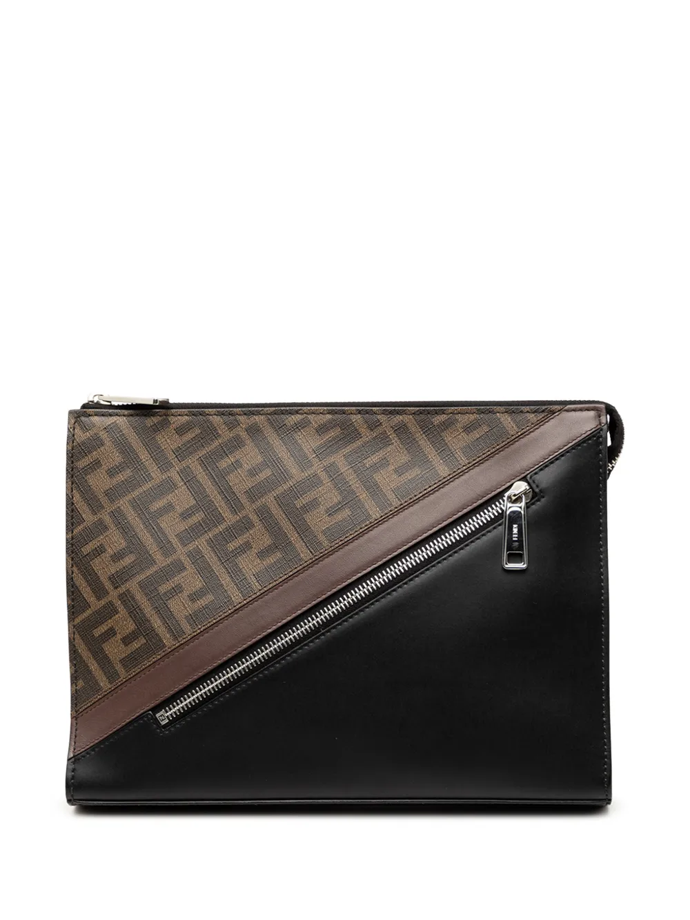Fendi Pre-Owned 2010-2026 Zucca Coated Canvas Diagonal Front Zip clutch bag - Marrone
