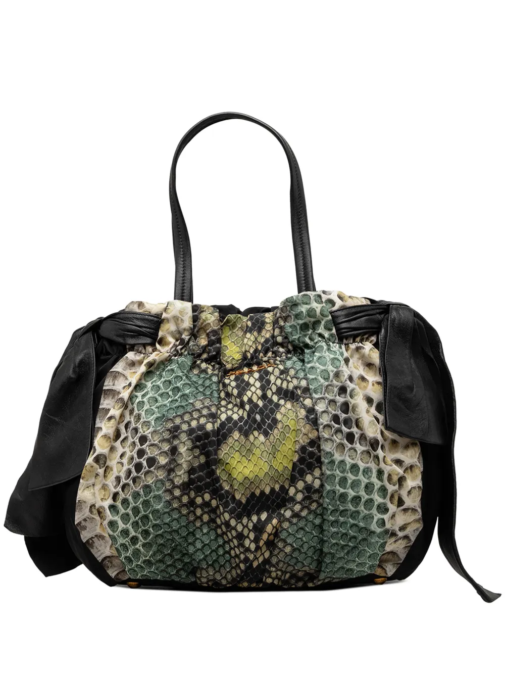 Prada Pre-Owned 2010-2026 Tessuto Python Print Bow satchel - Nero