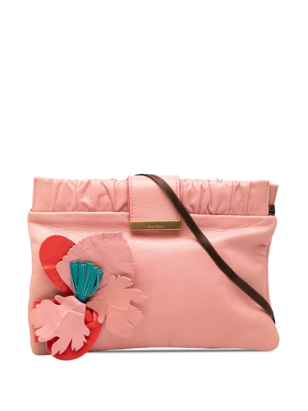 Miu Miu Pre-Owned 2010-2026 Lambskin Flower Applique Clutch with Strap crossbody bag - Rosa