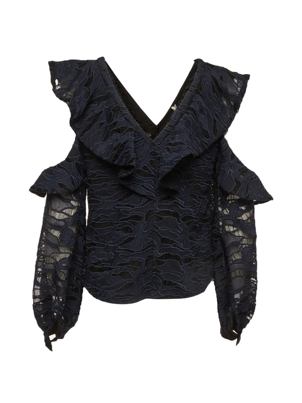Self-Portrait guipure-lace ruffled blouse - Blau