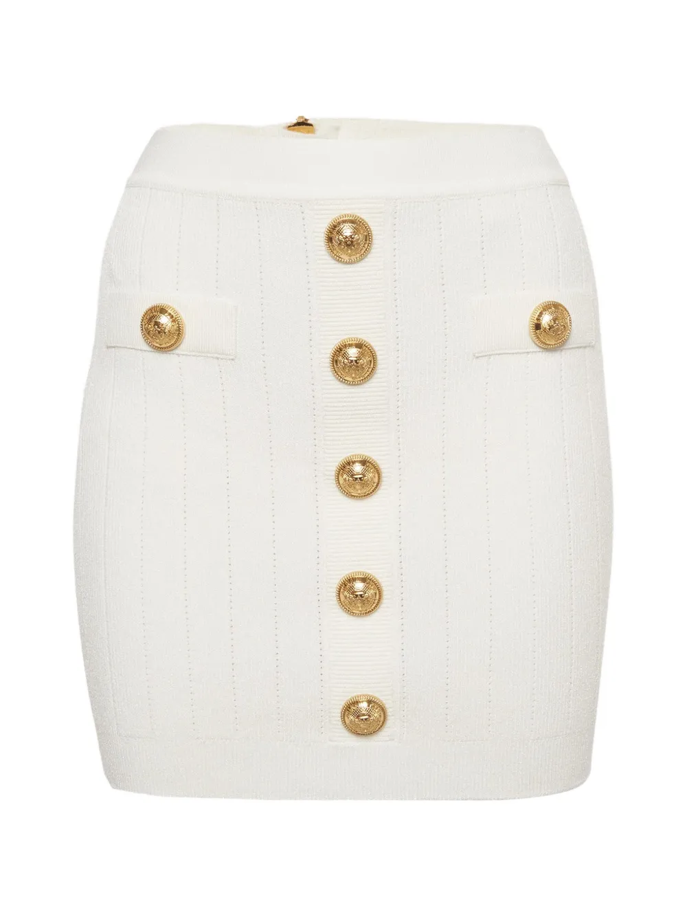 Balmain Pre-Owned button-embellished rib-knit fitted mini skirt - Weiß