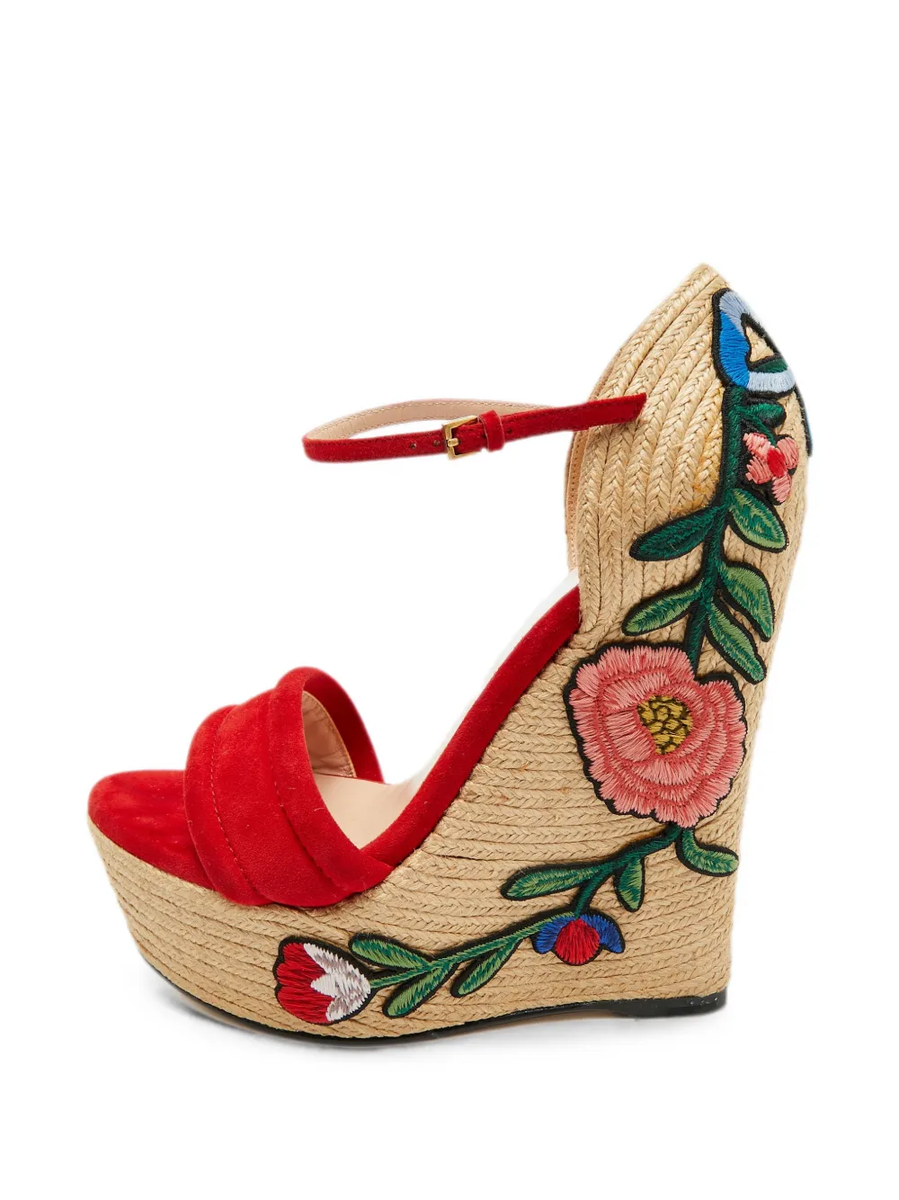 Gucci Pre-Owned Ophelia Wedge-Sandalen mit Blumenstickerei - Rot