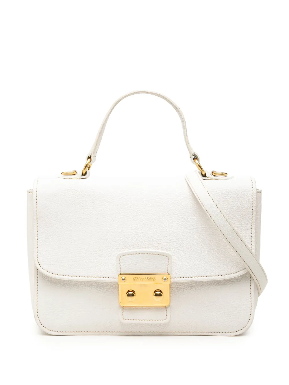 Pre-owned Miu Miu 2010-2026 Goatskin Madras Push Lock Top Handle Satchel In White