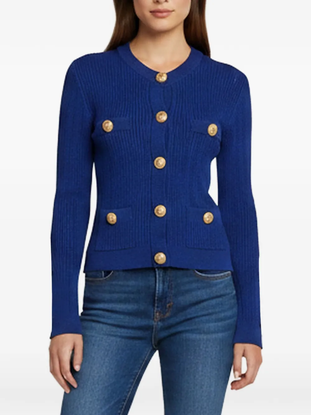 Balmain Pre-Owned pointelle rib-knit cardigan - Blau
