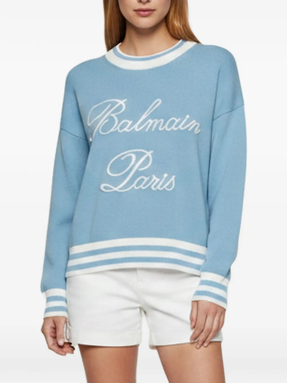 Balmain Pre-Owned logo embroidered sweater - Blau