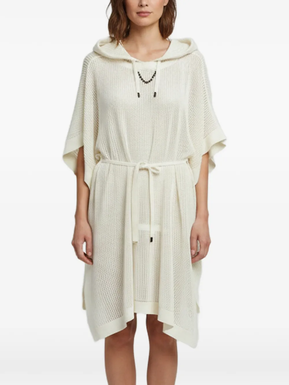 Louis Vuitton Pre-Owned mesh-knit hooded poncho - White