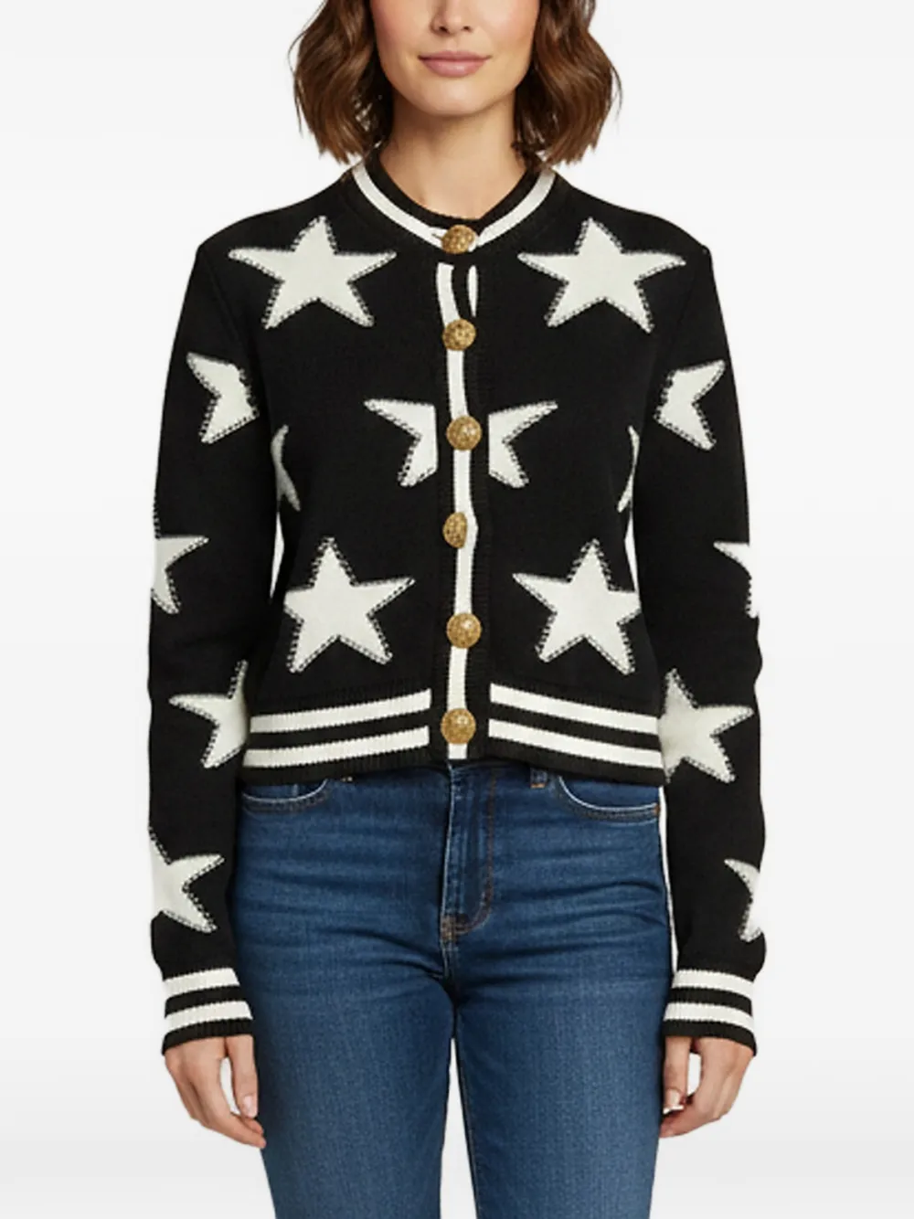 Balmain Pre-Owned star-print lion-button cardigan - Schwarz