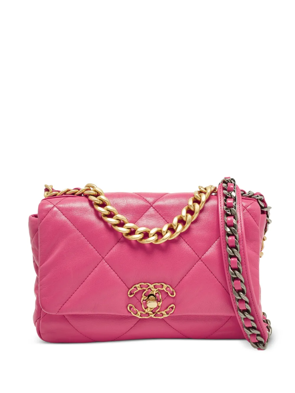 CHANEL Pre-Owned 2020-2021 small Chanel 19 quilted flap shoulder bag - Pink