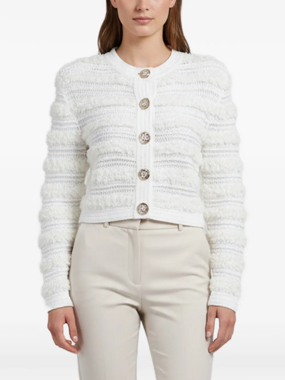 Balmain Pre-Owned sequin-embellished bouclé-knit cardigan - Bianco