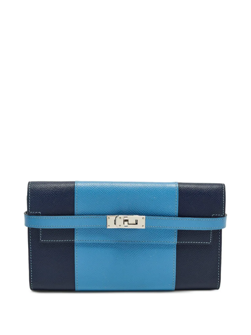 Pre-owned Hermes 2015 Kelly Flag Wallet In Blue