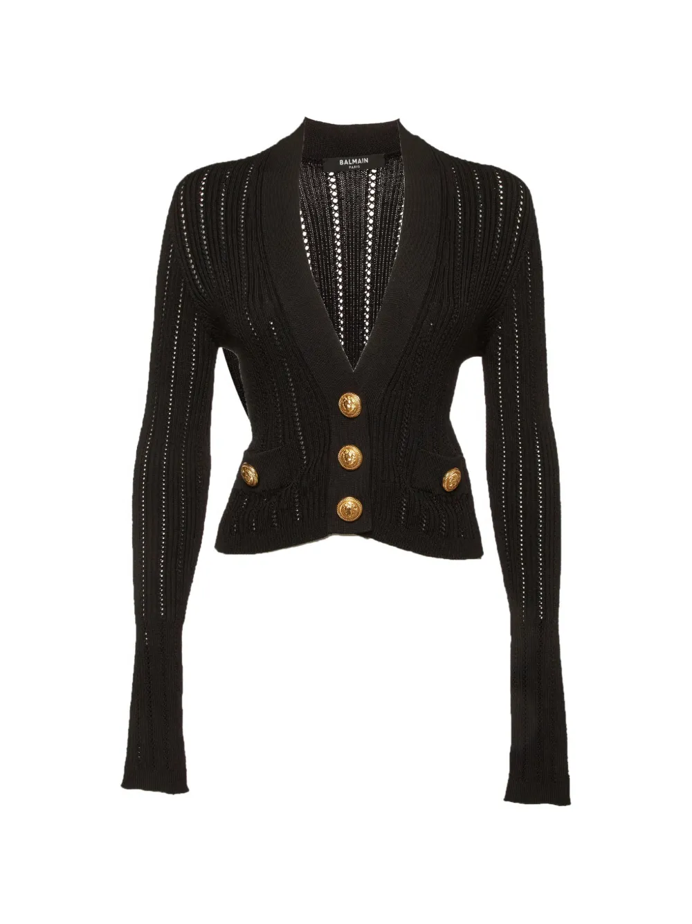 Balmain Pre-Owned Cropped-Cardigan mit Lochstrickmuster - Schwarz