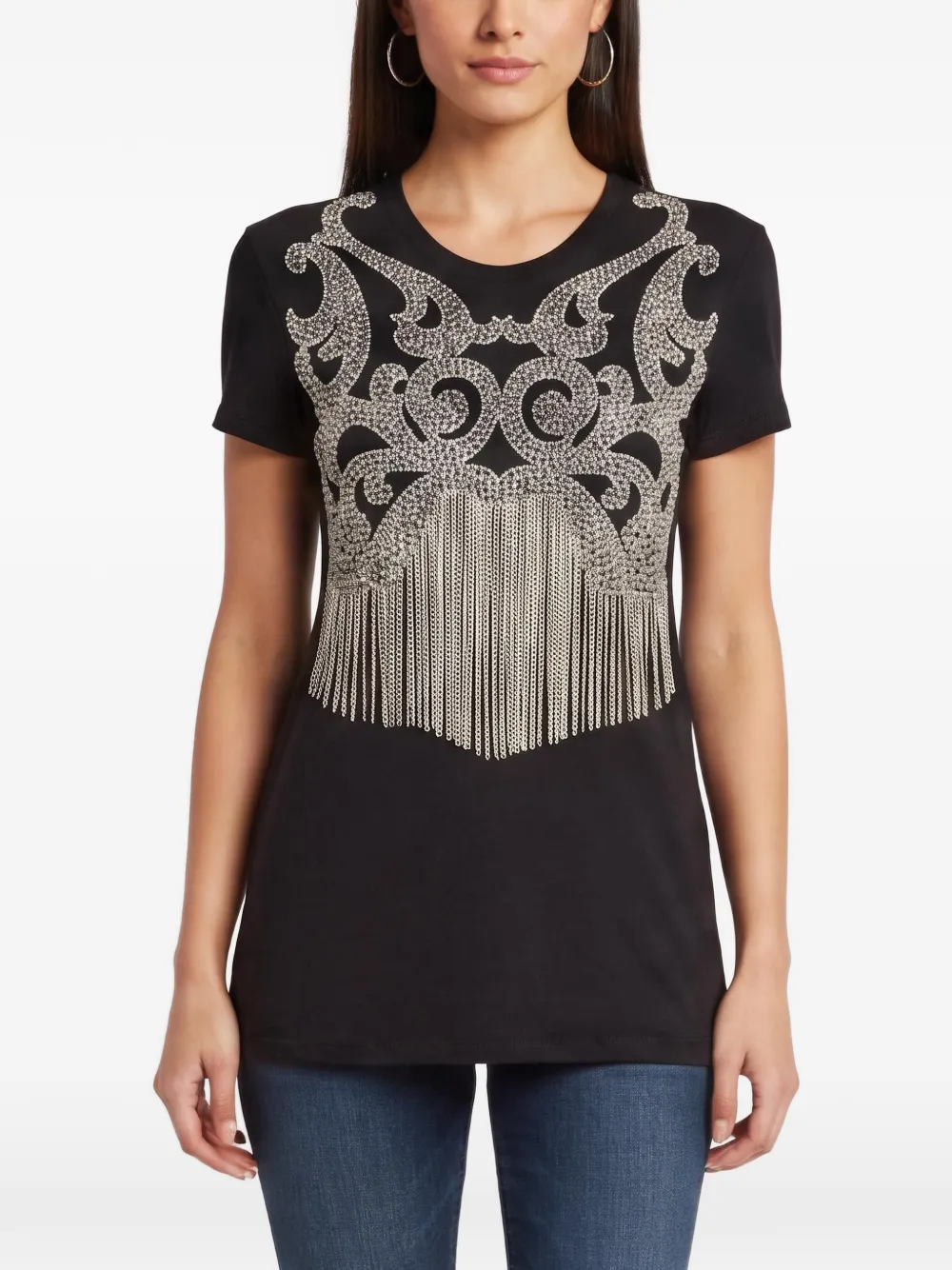 Balmain Pre-Owned crystal-embellished fringed T-shirt - Schwarz