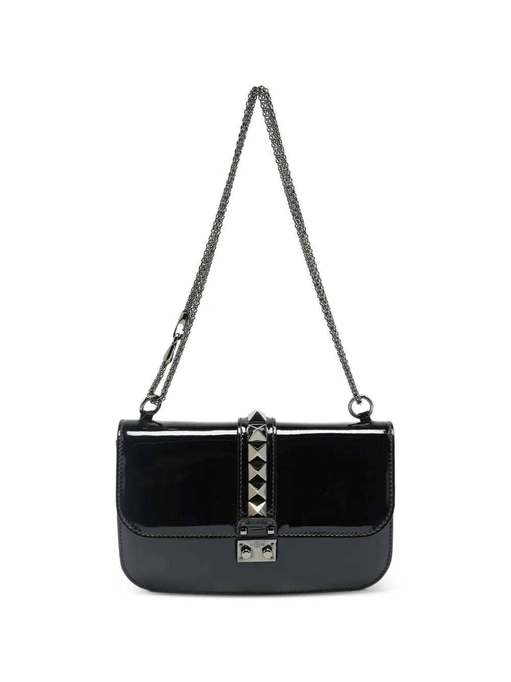 Pre-owned Valentino Garavani Medium Rockstud Glam Lock Shoulder Bag In Black