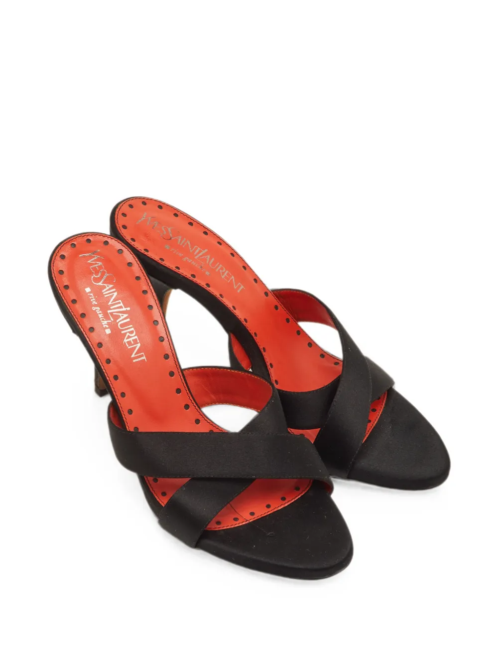 Pre-owned Saint Laurent Criss-cross Satin Sandals In Black