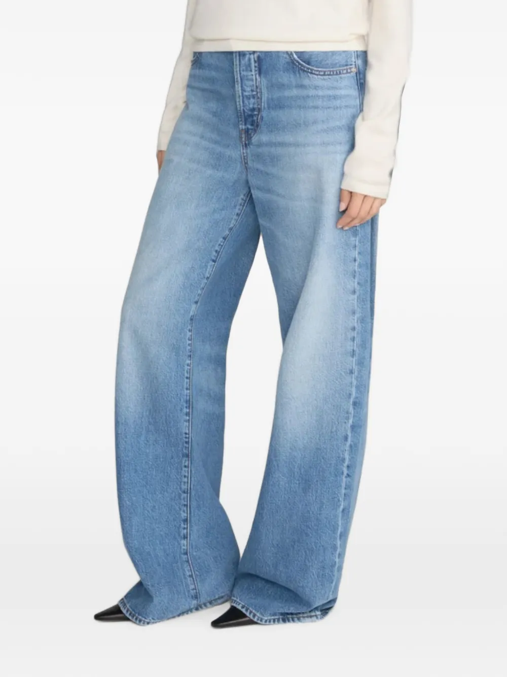 FRAME The Pixie Loose jeans met wijde pijpen en vervaagd effect Blauw