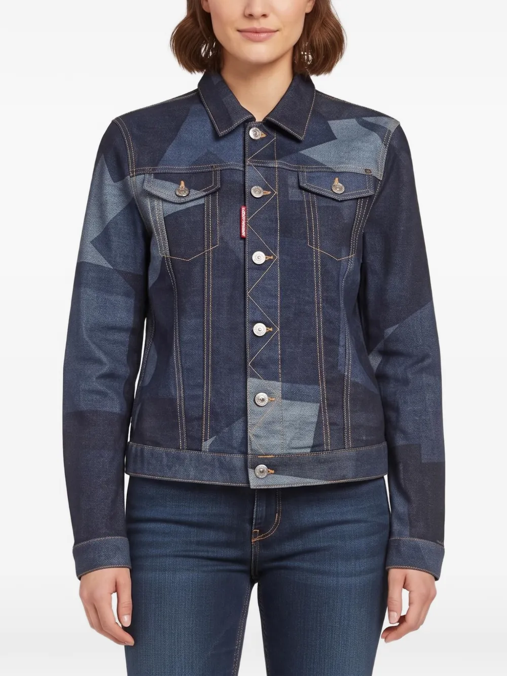 Pre-owned Dsquared2 Geometric-print Denim Jacket In Blue