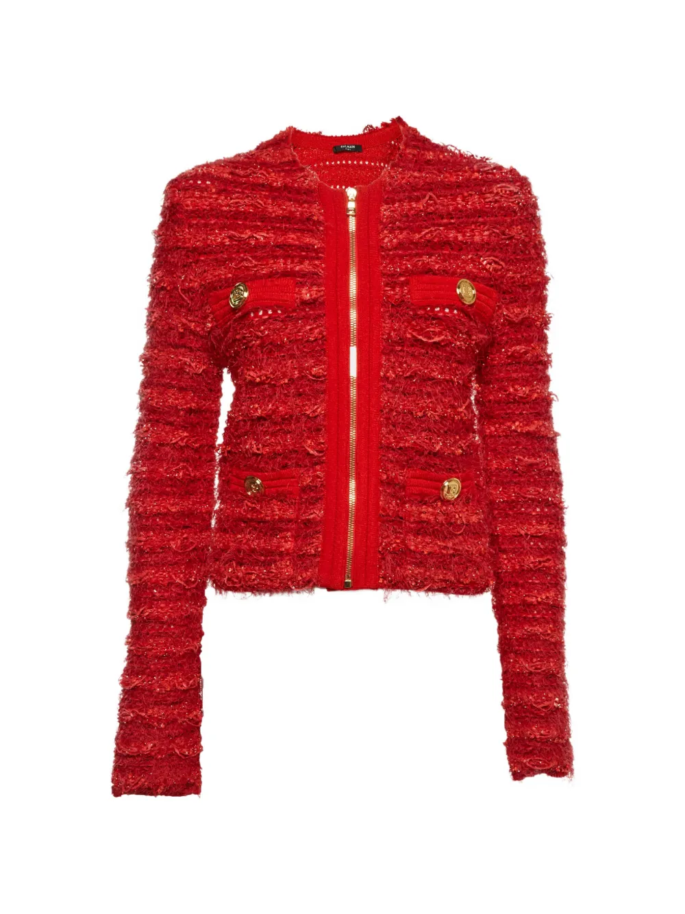 Balmain Pre-Owned Tweed-Jacke mit Zierknöpfen - Rot