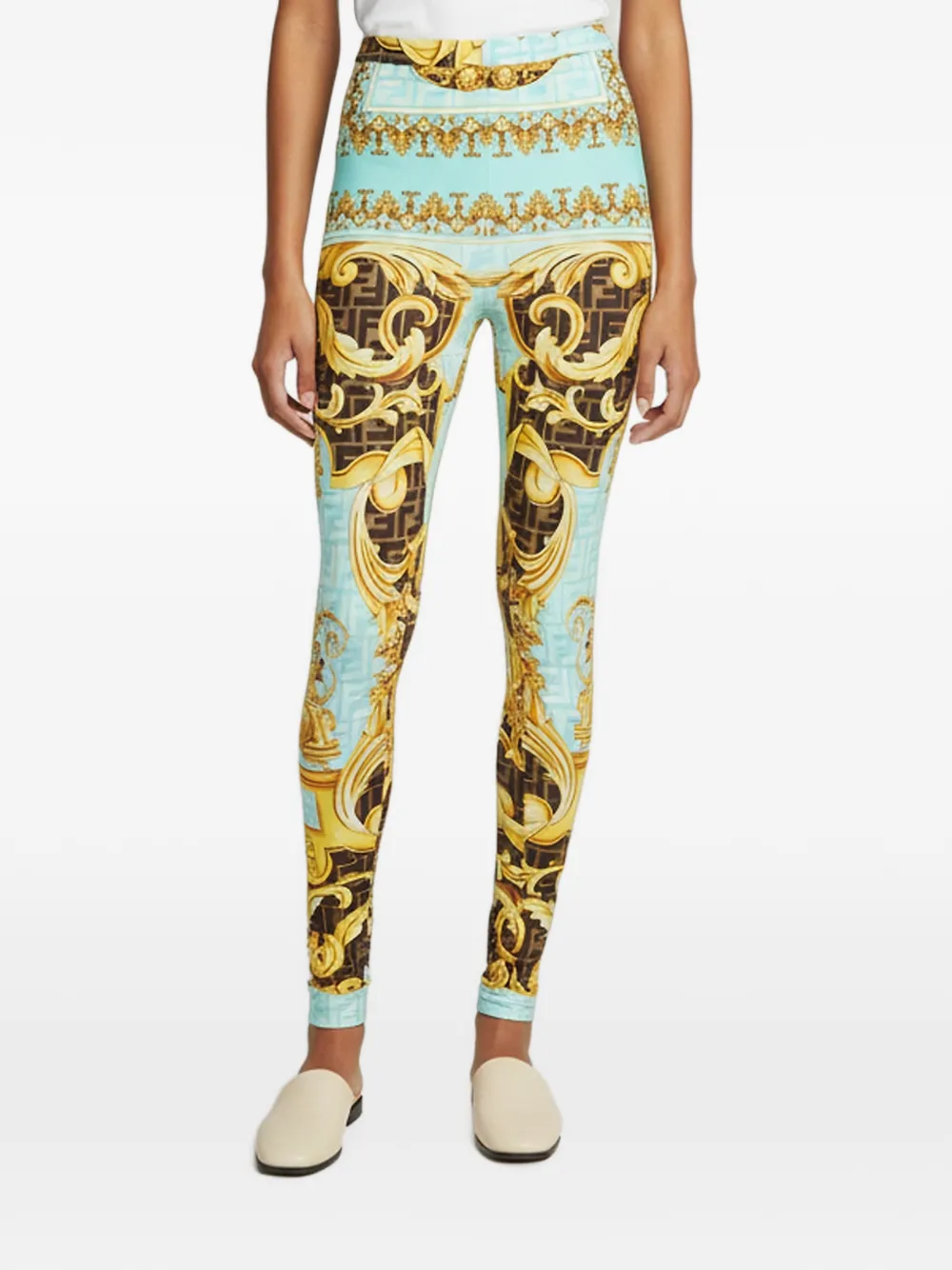 Fendi Pre-Owned Fendace Monogram Baroque-print leggings - Blu