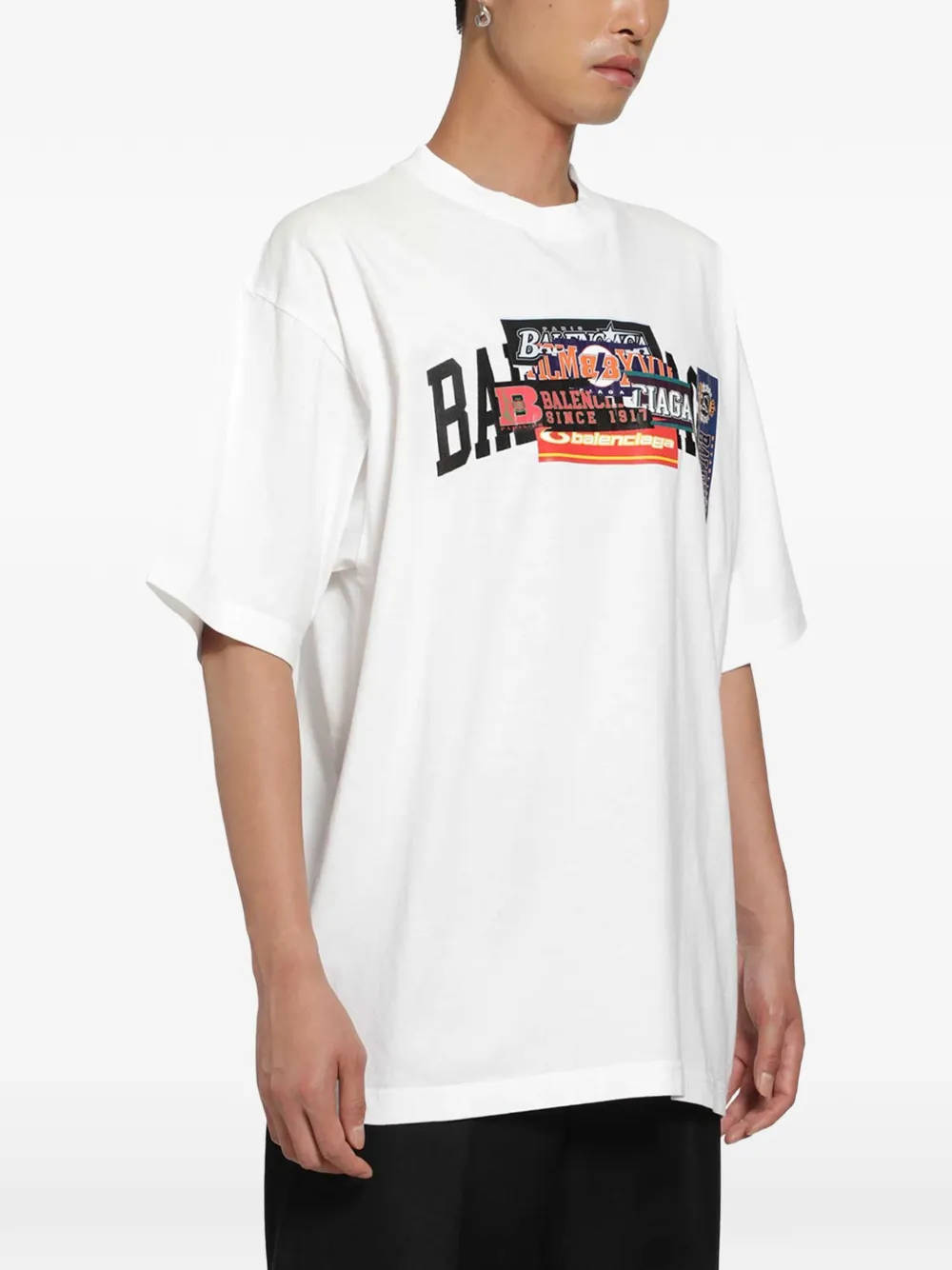 Balenciaga Bumper Stickers Medium Fit T-shirt in White, view 2